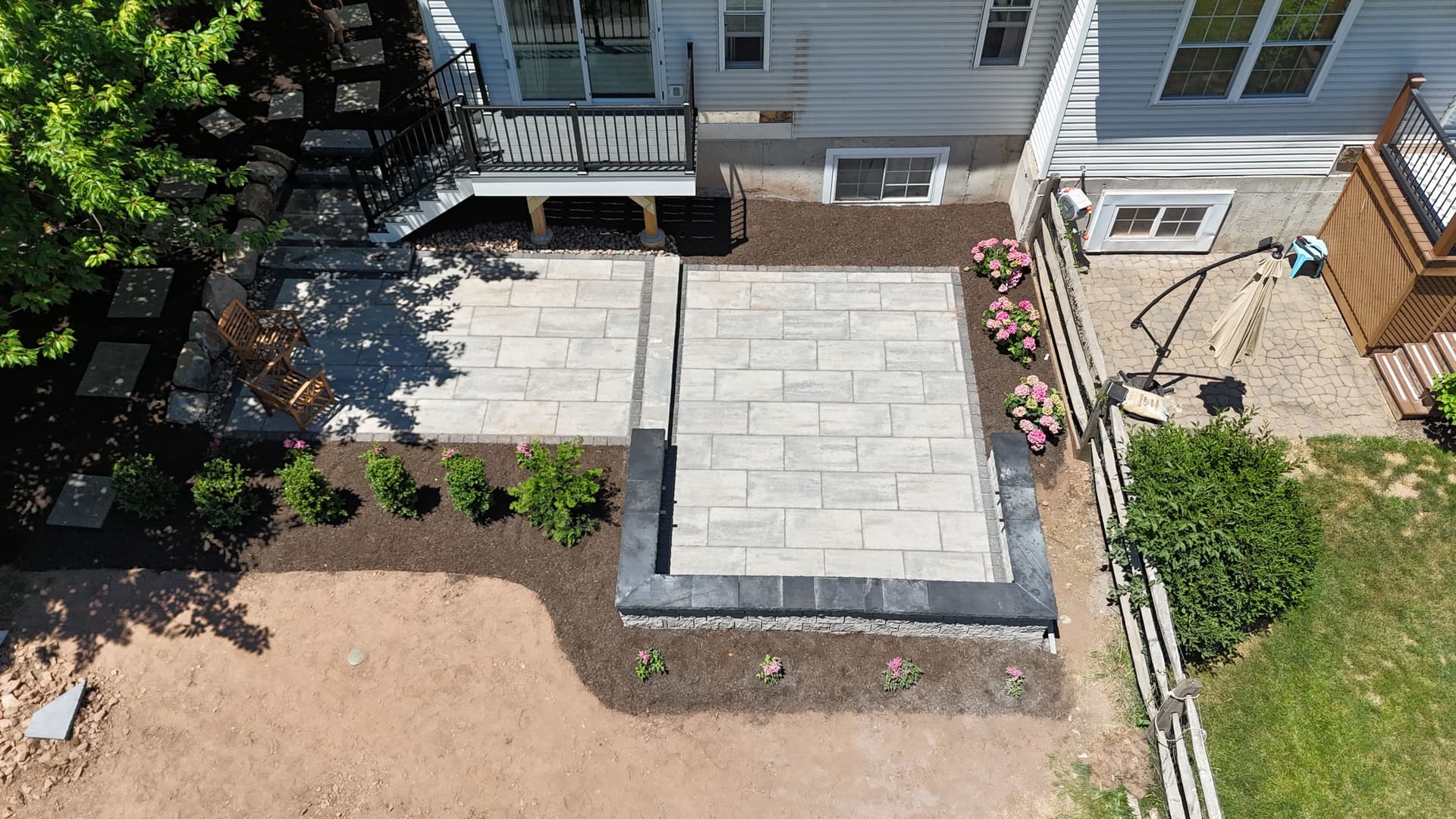 Old Deck Out, New Deck and Two-Level Paver Patio In image